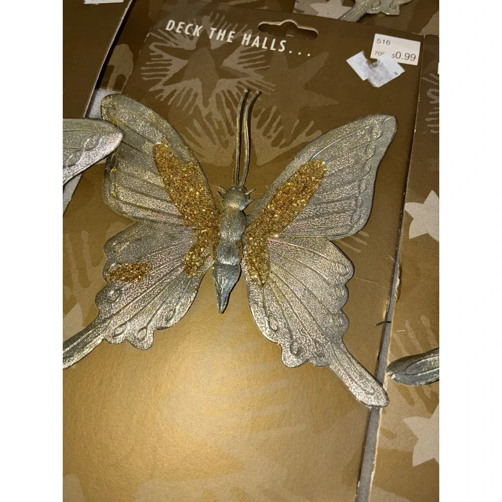 Gold Butterfly Ornaments Glitter Golden Treasures‎ Lot Of 7 1995 Vintage